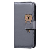 iPhone 17e / 16e Faux Leather Flip Case with Character Design - Grey