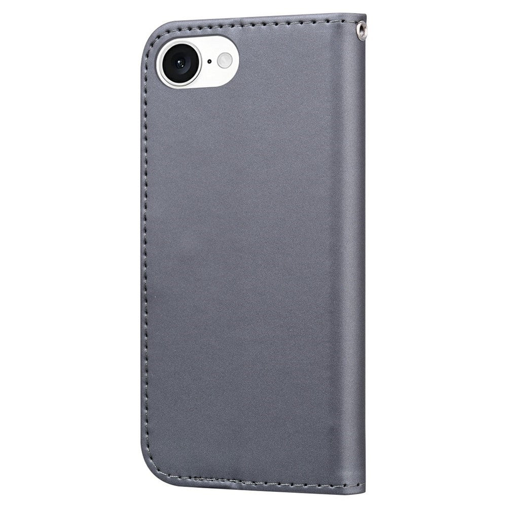iPhone 17e / 16e Faux Leather Flip Case with Character Design - Grey