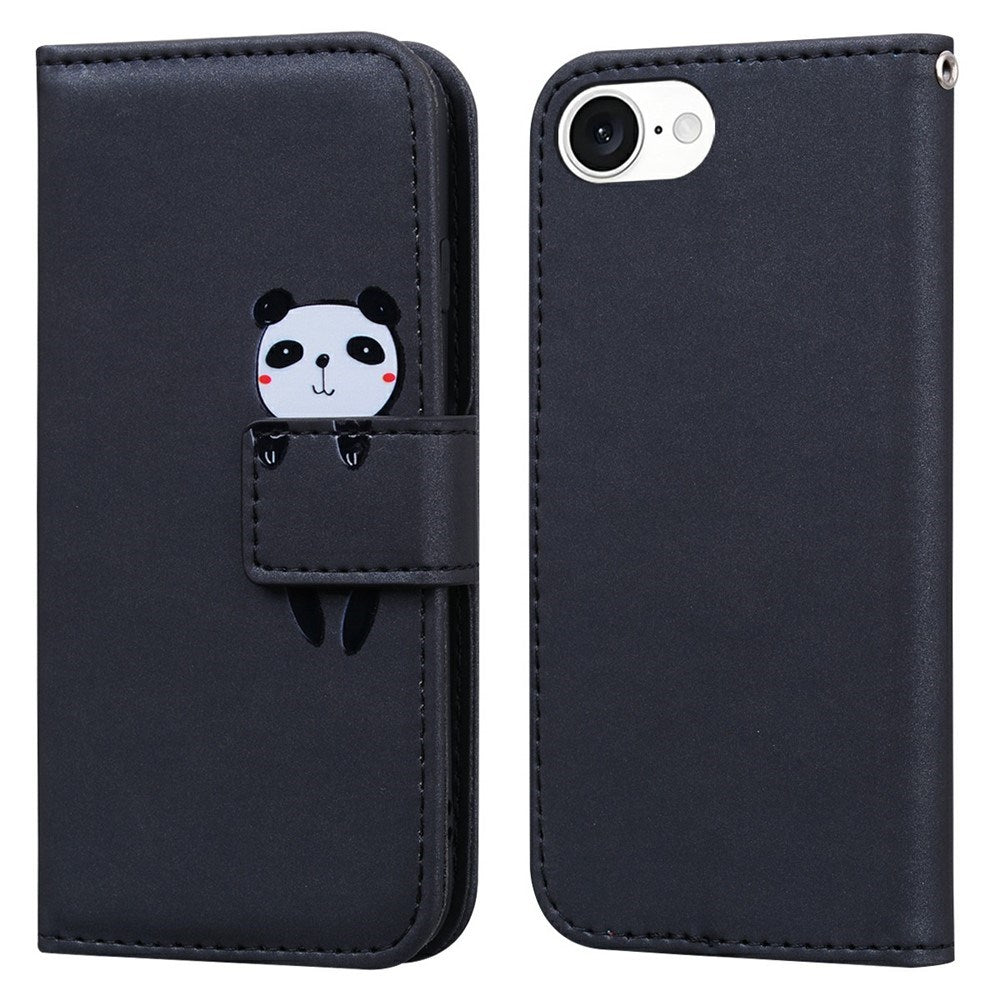 iPhone 17e / 16e Faux Leather Flip Case with Character Design - Black