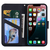 iPhone 17e / 16e Faux Leather Flip Case with Character Design - Black
