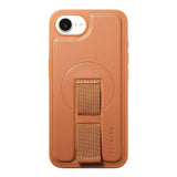 iPhone 16e Hard Plastic Case with Faux Leather Back & Finger Strap - MagSafe Compatible - Brown