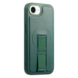 iPhone 16e Hard Plastic Case with Faux Leather Back & Finger Strap - MagSafe Compatible - Green