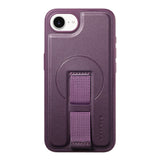 iPhone 16e Hard Plastic Case with Faux Leather Back & Finger Strap - MagSafe Compatible - Purple