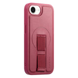 iPhone 16e Hard Plastic Case with Faux Leather Back & Finger Strap - MagSafe Compatible - Red