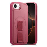 iPhone 16e Hard Plastic Case with Faux Leather Back & Finger Strap - MagSafe Compatible - Red
