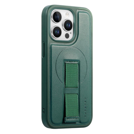 iPhone 13 Pro Hard Plastic Case with Faux Leather Back & Finger Strap - MagSafe Compatible - Green