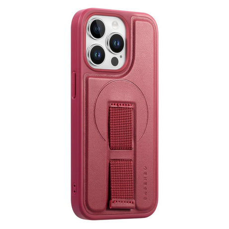 iPhone 13 Pro Hard Plastic Case with Faux Leather Back & Finger Strap - MagSafe Compatible - Red