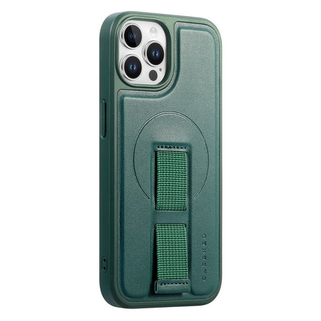 iPhone 12 / 12 Pro Hard Plastic Case with Faux Leather Back & Finger Strap - MagSafe Compatible - Green