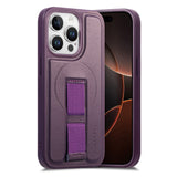 iPhone 14 Pro Hard Plastic Case with Faux Leather Back & Finger Strap - MagSafe Compatible - Purple