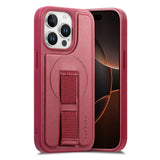 iPhone 14 Pro Hard Plastic Case with Faux Leather Back & Finger Strap - MagSafe Compatible - Red