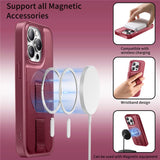 iPhone 15 Pro Hard Plastic Case with Faux Leather Back & Finger Strap - MagSafe Compatible - Red