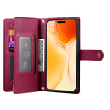 EIDERWOOD iPhone 17 Flip Case with Card Holder / Zipper Pocket / Strap - Red