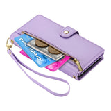 EIDERWOOD iPhone 17 Flip Case with Card Holder / Zipper Pocket / Strap - Purple