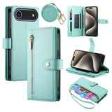 EIDERWOOD iPhone Air Flip Case with Card Holder / Zipper Pocket / Strap - Turquoise
