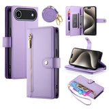 EIDERWOOD iPhone Air Flip Case with Card Holder / Zipper Pocket / Strap - Purple
