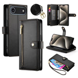EIDERWOOD iPhone Air Flip Case with Card Holder / Zipper Pocket / Strap - Black