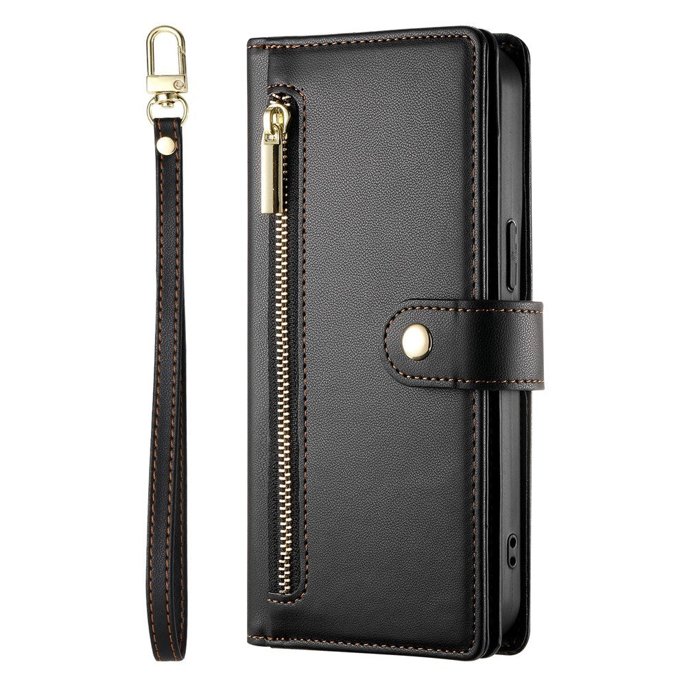 EIDERWOOD iPhone Air Flip Case with Card Holder / Zipper Pocket / Strap - Black