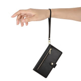 EIDERWOOD iPhone Air Flip Case with Card Holder / Zipper Pocket / Strap - Black