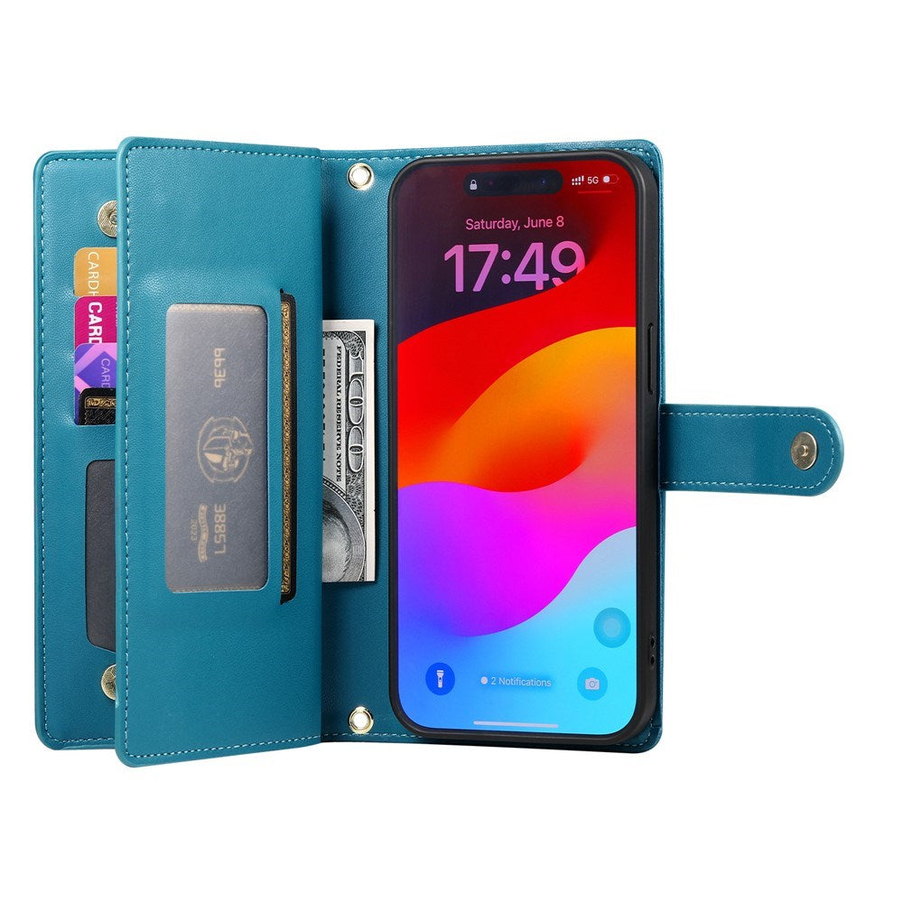 EIDERWOOD iPhone Air Flip Case with Card Holder / Zipper Pocket / Strap - Blue
