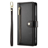EIDERWOOD iPhone 17 Pro Flip Case with Card Holder / Zipper Pocket / Strap - Black