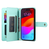 EIDERWOOD iPhone 17 Pro Max Flip Case with Card Holder / Zipper Pocket / Strap - Turquoise