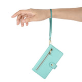 EIDERWOOD iPhone 17 Pro Max Flip Case with Card Holder / Zipper Pocket / Strap - Turquoise