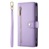 EIDERWOOD iPhone 17 Pro Max Flip Case with Card Holder / Zipper Pocket / Strap - Purple