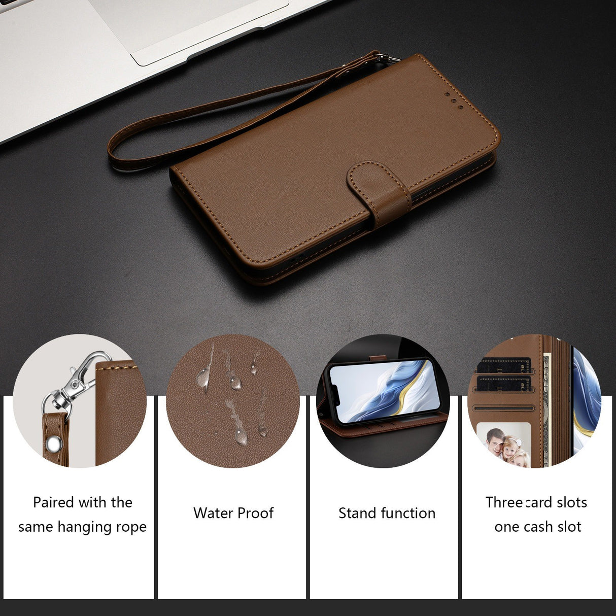 iPhone 18 Pro Max / 17 Pro Max EIDERWOOD Faux Leather Flip Case with Strap - Brown