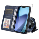 EIDERWOOD iPhone Air 2-in-1 Faux Leather Flip Case with Screen Protector Glass - Blue
