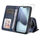 EIDERWOOD iPhone 17 Pro Max 2-in-1 Faux Leather Flip Case with Screen Protector Glass - Blue