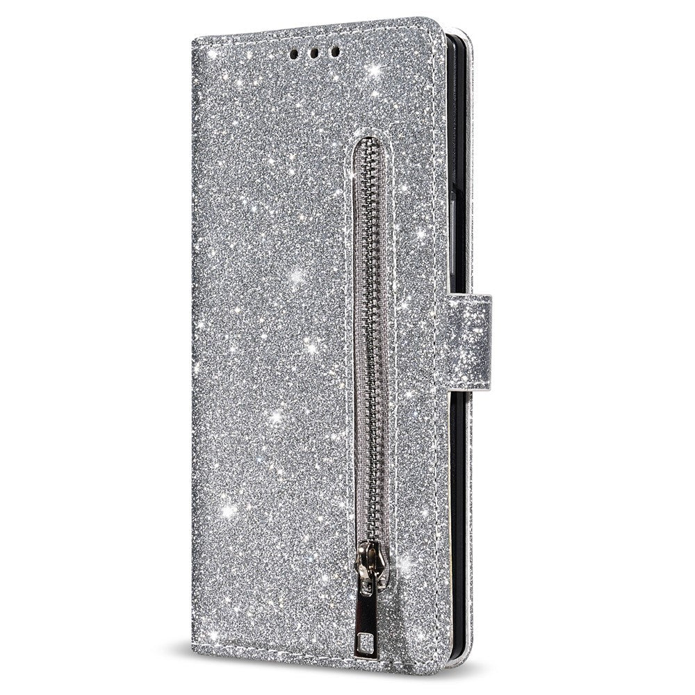 EIDERWOOD Samsung Galaxy Z Fold7 Glitter Flip Case with Wallet & Strap - Silver