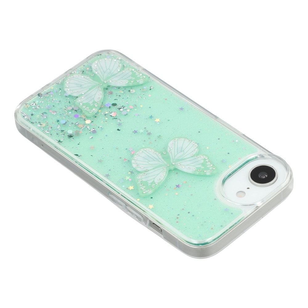 EIDERWOOD iPhone 16e Flexible Plastic Case with Butterflies - Transparent / Green