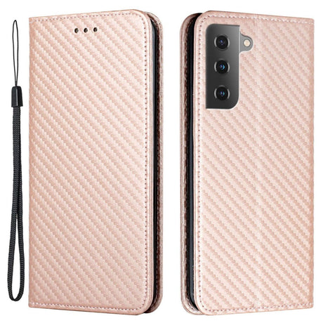 Samsung Galaxy S23 Carbon Flip Cover w. Wallet & Kickstand - Rose Gold