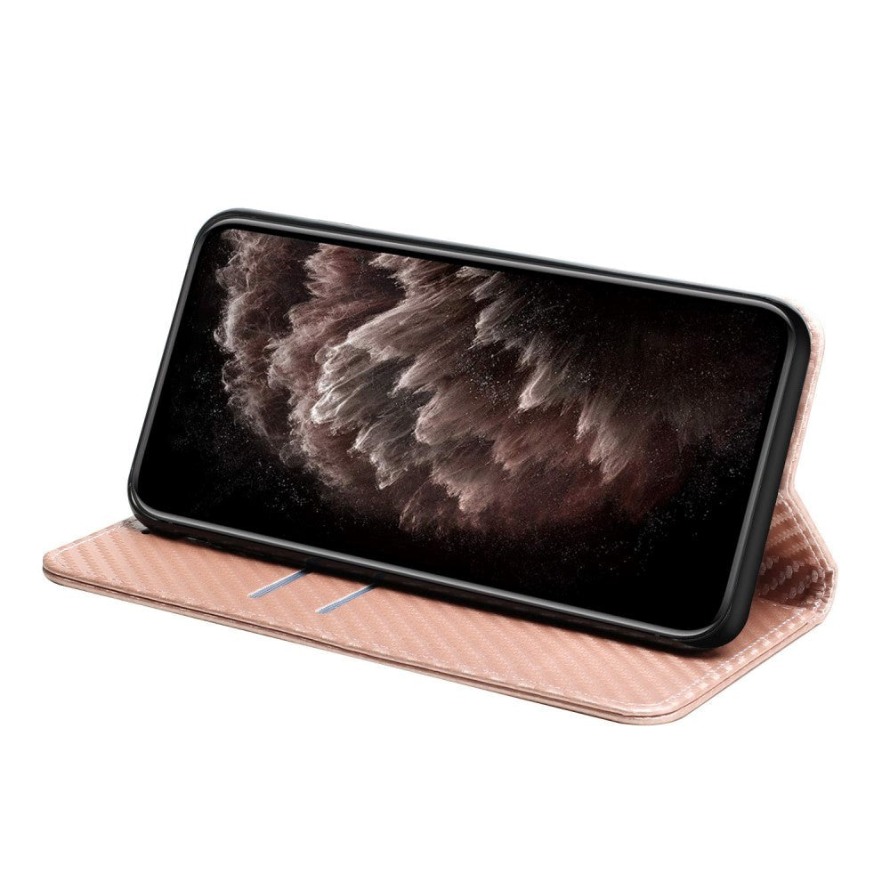 Samsung Galaxy S23 Carbon Flip Cover w. Wallet & Kickstand - Rose Gold