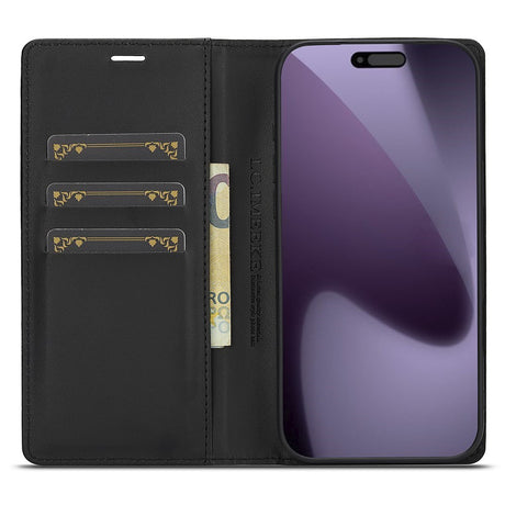 iPhone 18 Pro Max / 17 Pro Max LC.IMEEKE Artificial Leather Flip Case with Carbon Fiber - Black / Red Vertical Stripe