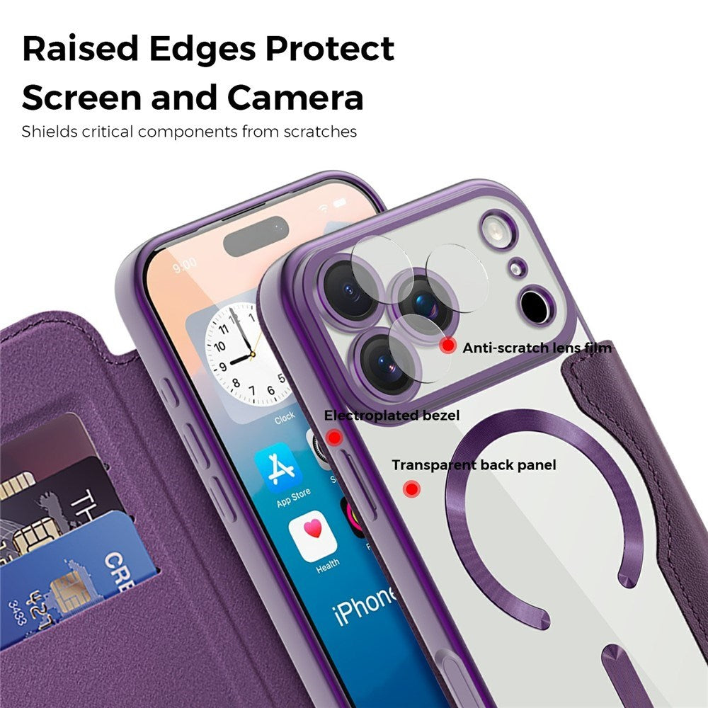 EIDERWOOD iPhone 17 Pro Max Flip Case with Transparent Back - MagSafe Compatible - Purple