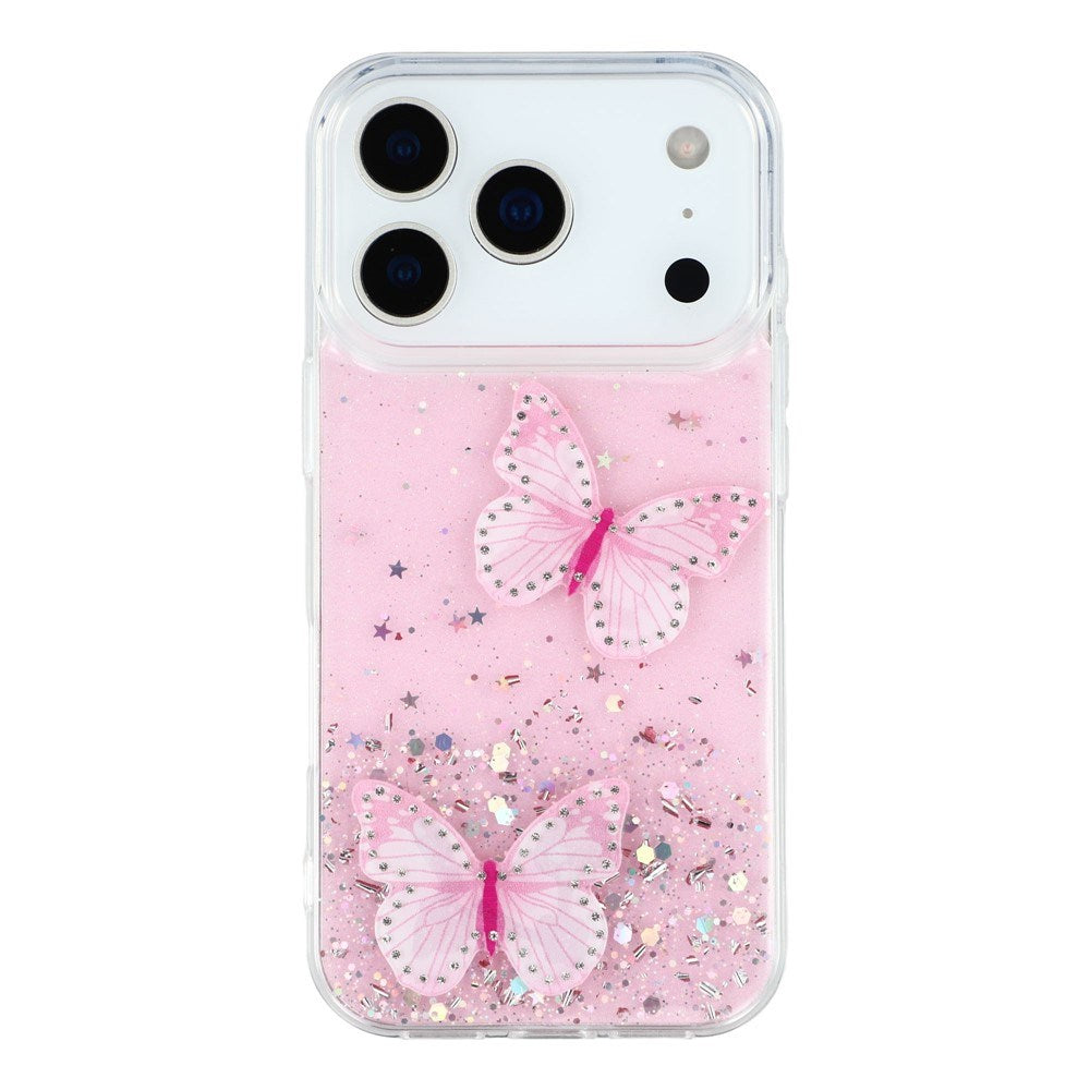 EIDERWOOD iPhone 17 Pro Flexible Plastic Case with Butterflies - Transparent / Pink