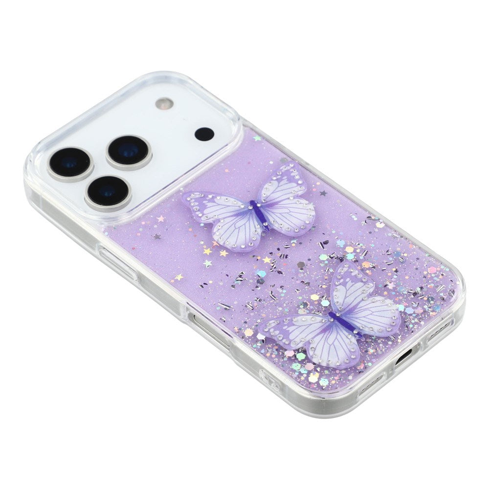 EIDERWOOD iPhone 17 Pro Flexible Plastic Case with Butterflies - Transparent / Purple