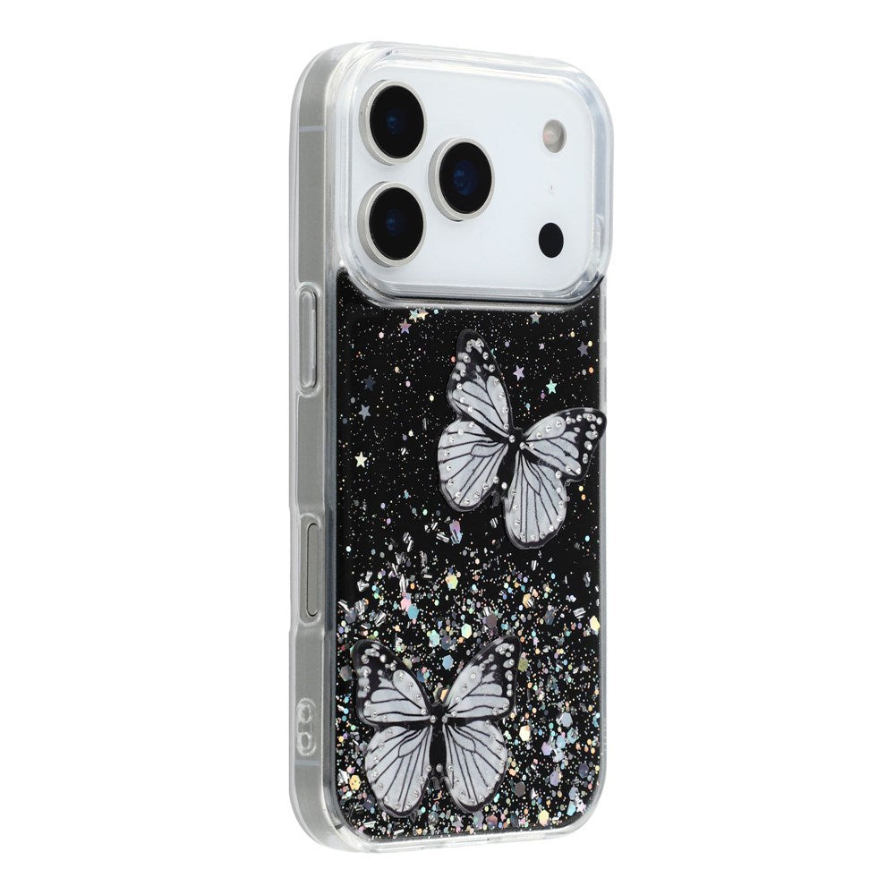 EIDERWOOD iPhone 17 Pro Flexible Plastic Case with Butterflies - Transparent / Black