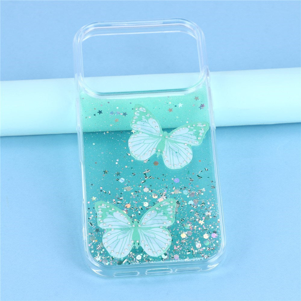 EIDERWOOD iPhone 17 Pro Max Flexible Plastic Case with Butterflies - Transparent / Green