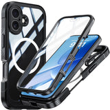 iPhone 17 Hybrid Plastic Case with Built-In Screen Protector - MagSafe Compatible - Transparent / Black