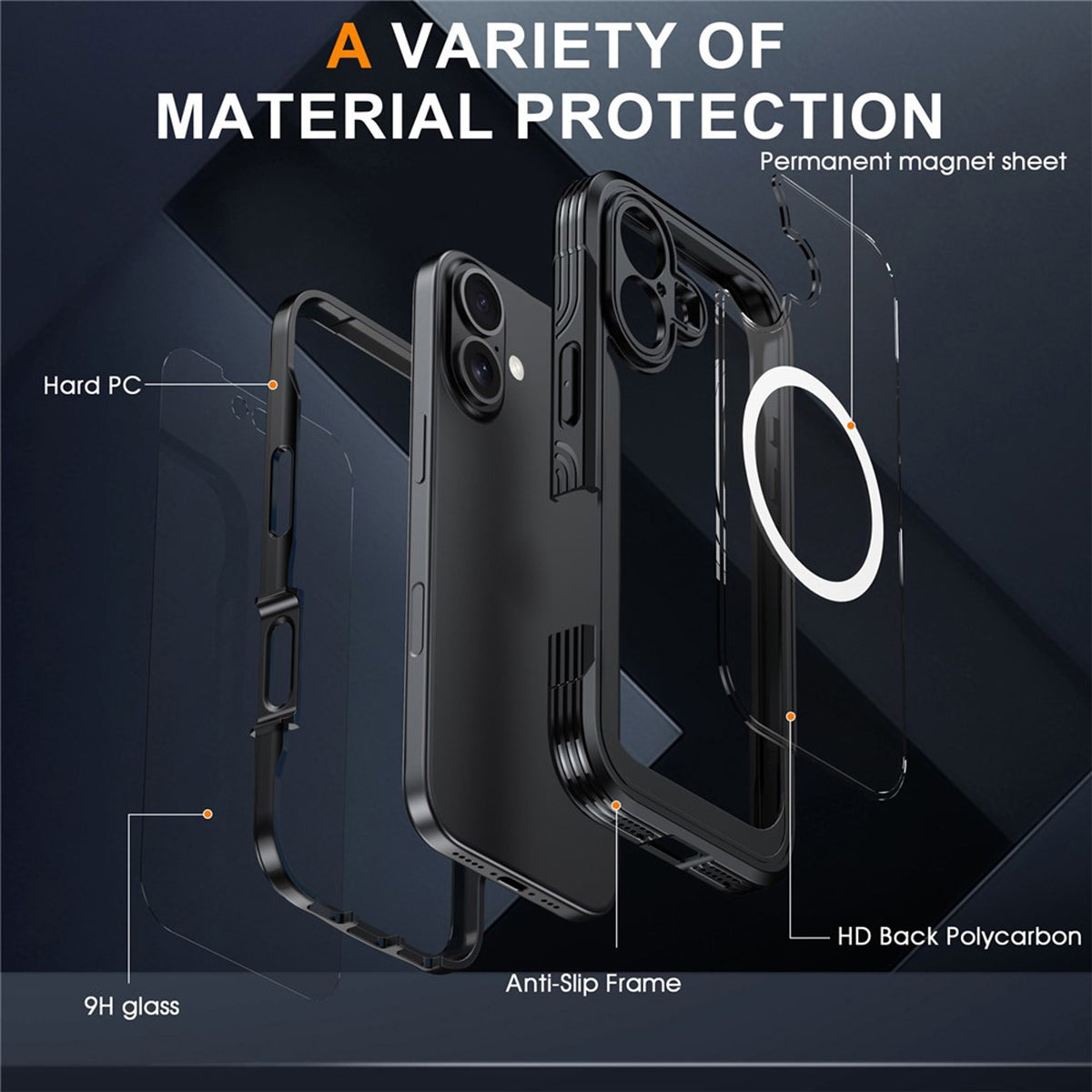 iPhone 17 Hybrid Plastic Case with Built-In Screen Protector - MagSafe Compatible - Transparent / Black