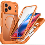 iPhone 18 Pro / 17 Pro Hybrid Plastic Case with Built-In Screen Protector - MagSafe Compatible - Transparent / Orange