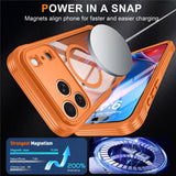 iPhone 18 Pro / 17 Pro Hybrid Plastic Case with Built-In Screen Protector - MagSafe Compatible - Transparent / Orange