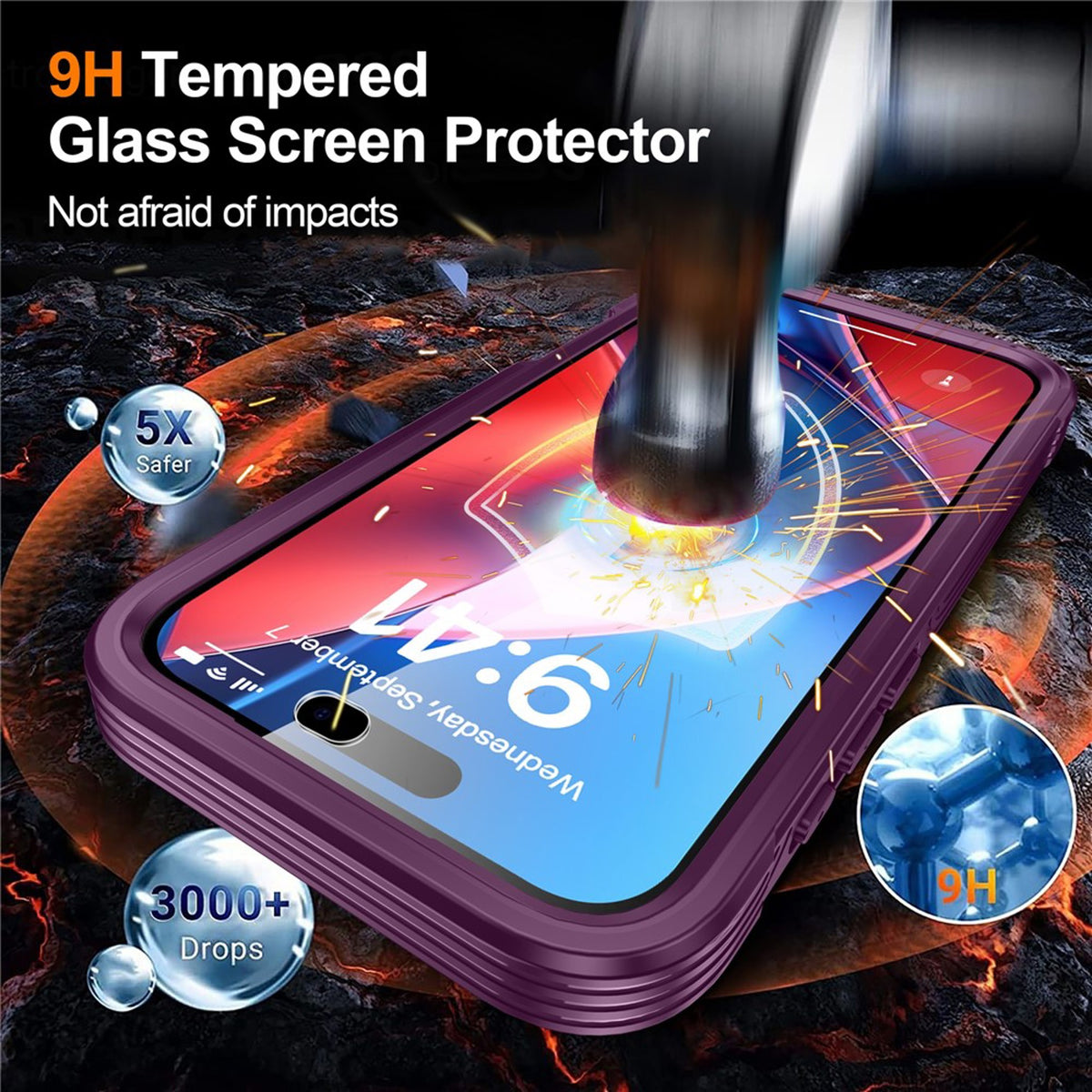 iPhone 18 Pro / 17 Pro Hybrid Plastic Case with Built-In Screen Protector - MagSafe Compatible - Transparent / Purple