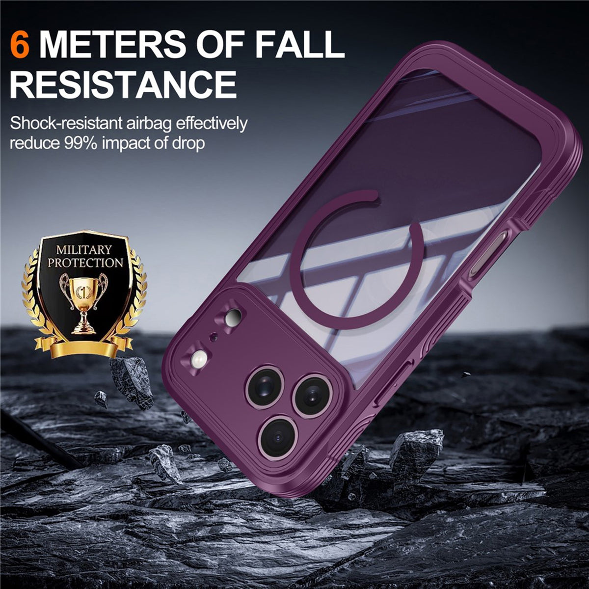 iPhone 18 Pro / 17 Pro Hybrid Plastic Case with Built-In Screen Protector - MagSafe Compatible - Transparent / Purple