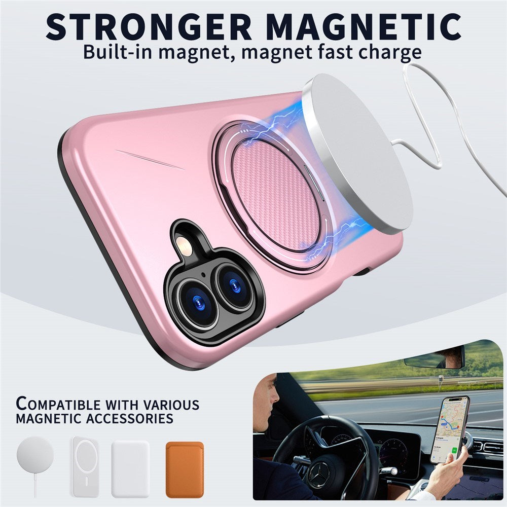 vEIDERWOOD iPhone 17 Case with Rotating Kickstand - MagSafe Compatible - Pink