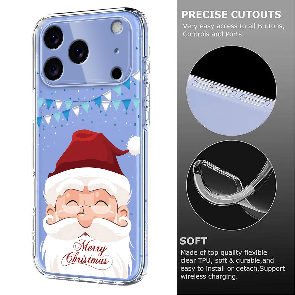 EIDERWOOD iPhone 17 Pro Flexible Plastic Christmas Case with Motif - Transparent / Santa Claus