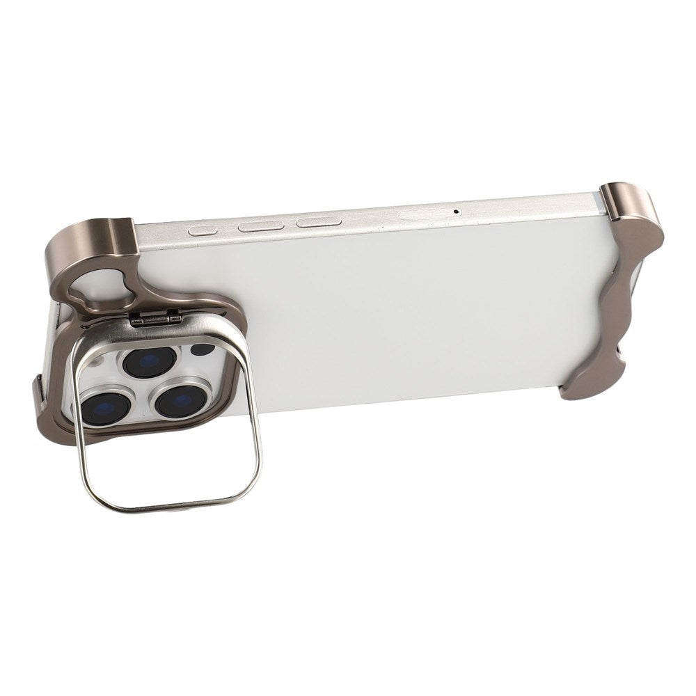iPhone 16 Pro Two-Piece Metal Bumper Case with Stand & Lens Protector - Titanium