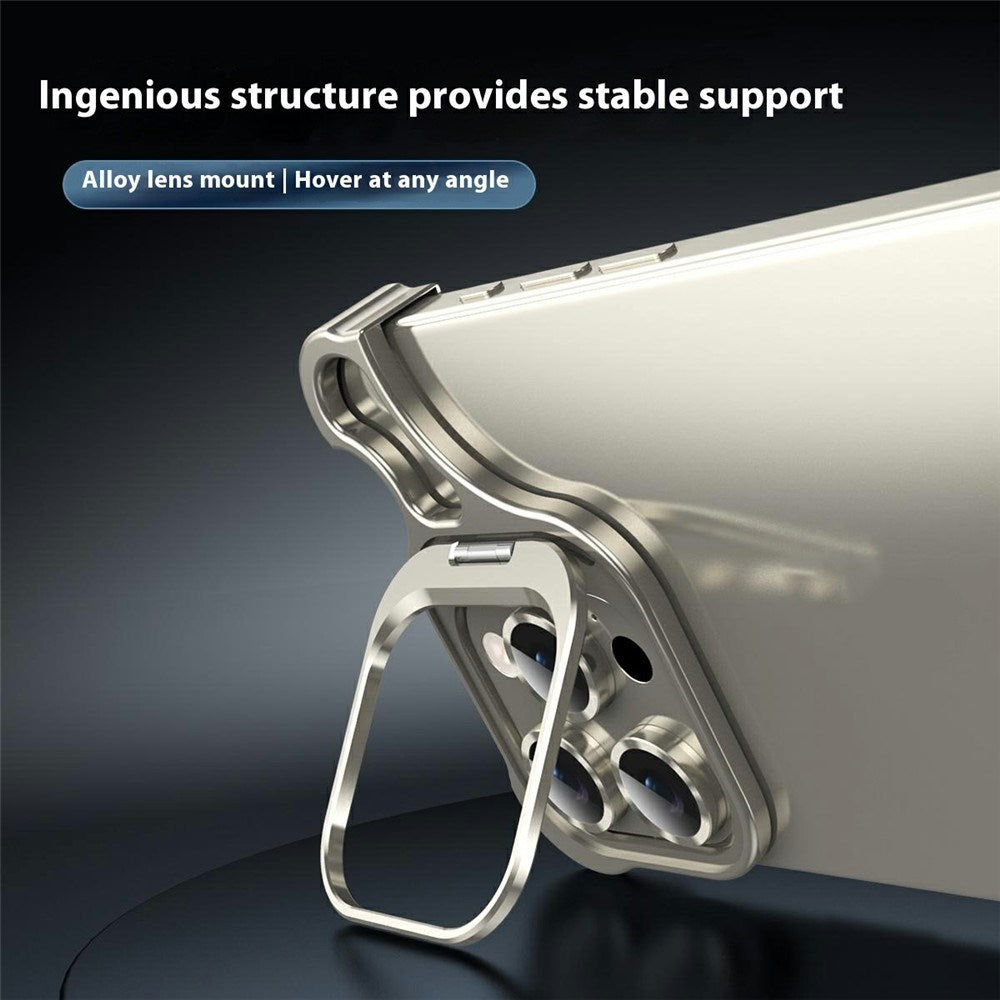 iPhone 16 Pro Two-Piece Metal Bumper Case with Stand & Lens Protector - Titanium